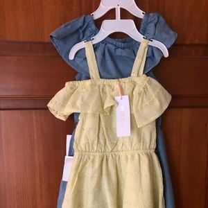 BCBGIRLS (2) Dresses 2 piece set New w Tags Yellow Blue Denim combo 4T $62